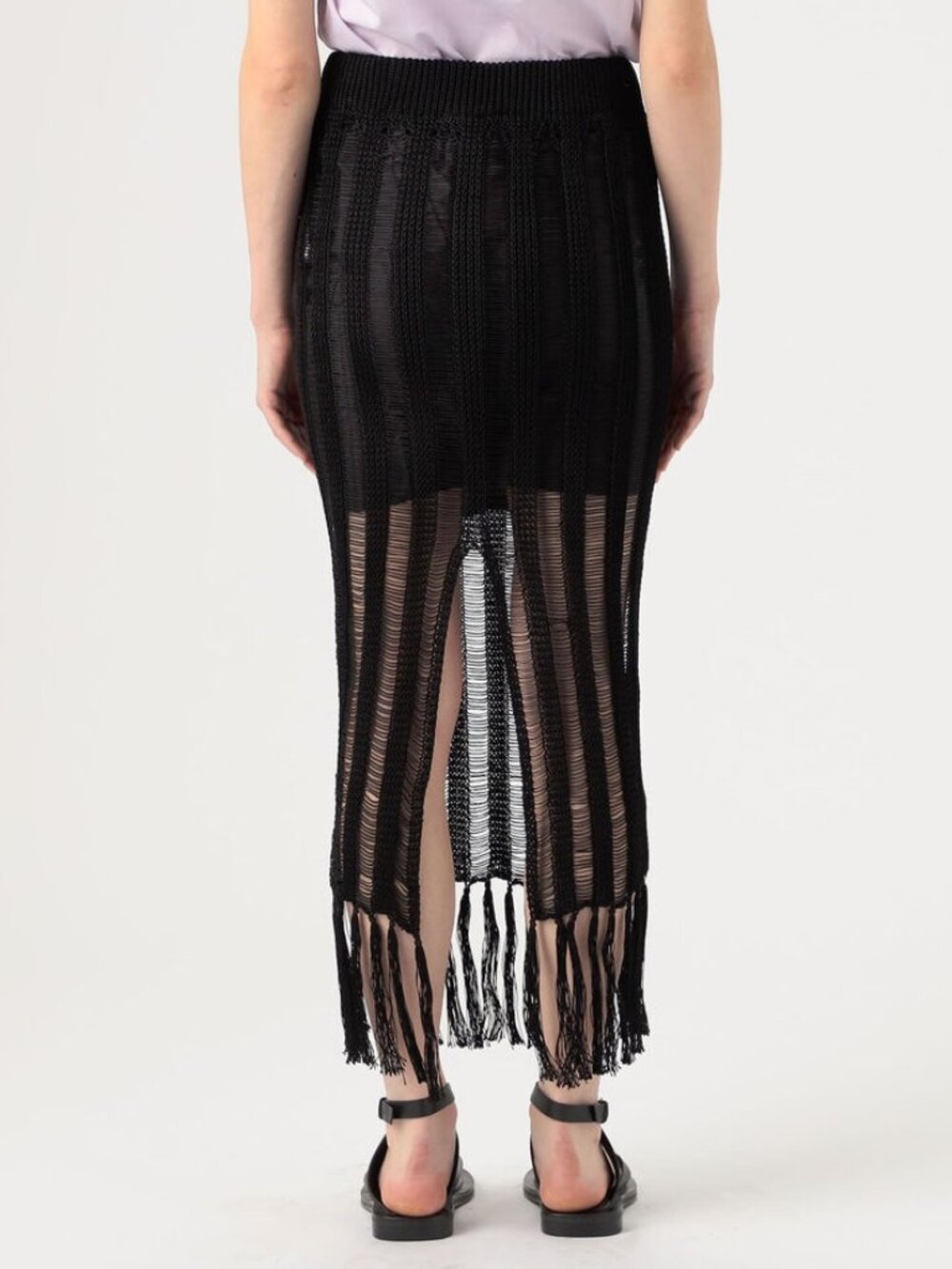 Kanako Sakai Fringed Knit Skirt Black One Size Womens